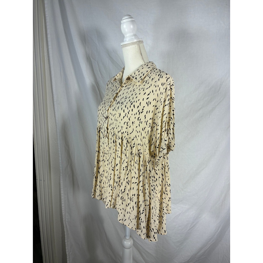 Jodifl Cream Black Abstract Print Babydoll Tunic Top G21113-1 Medium